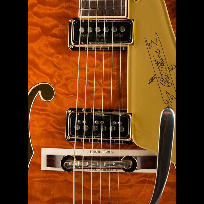 Gretsch G6120TGQM-56 Limited Edition Quilt Classic Chet Atkins Hollow Body with Bigsby Roundup Orange Stain Lacquer