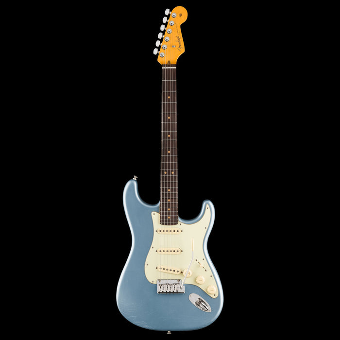 Fender American Ultra Luxe Vintage '60s Stratocaster Ice Blue Metallic Electric Guitar Front Crop