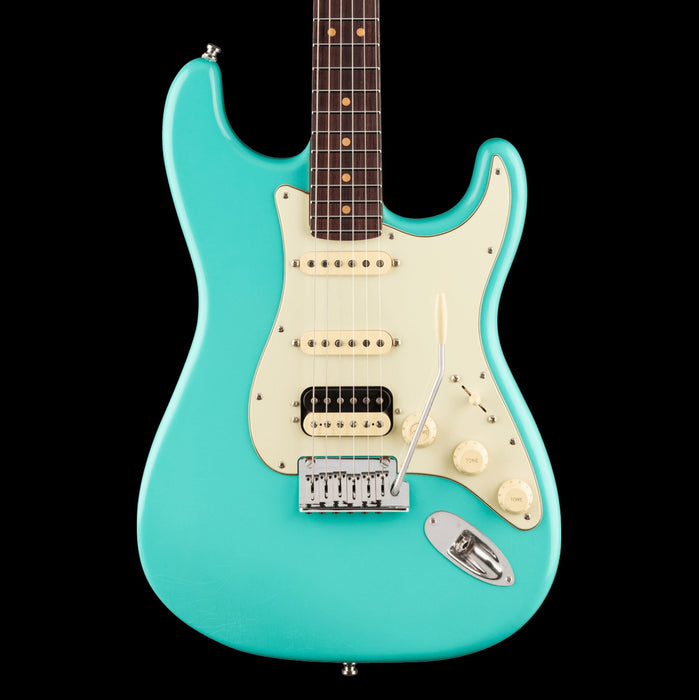 Fender American Ultra Luxe Vintage '60s Stratocaster HSS Sea Foam Green Electric Guitar Front Crop