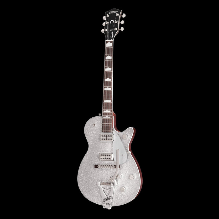 Gretsch G6129T-89 Vintage Select '89 Sparkle Jet with Bigsby Silver Sparkle Electric Guitar Lefft Anfle