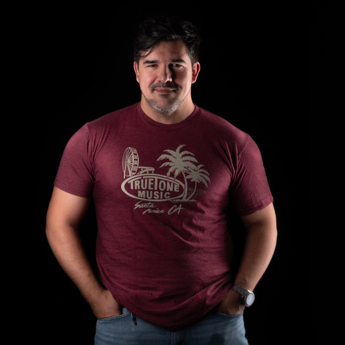 Truetone Music Santa Monica T-Shirt Burgundy with Cream Logo