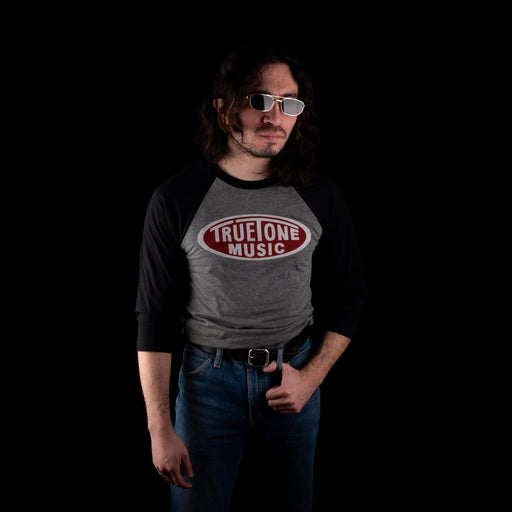 Truetone Music Baseball 3/4 Sleeve Shirt Dark Charcoal Heather with Red & White Logo