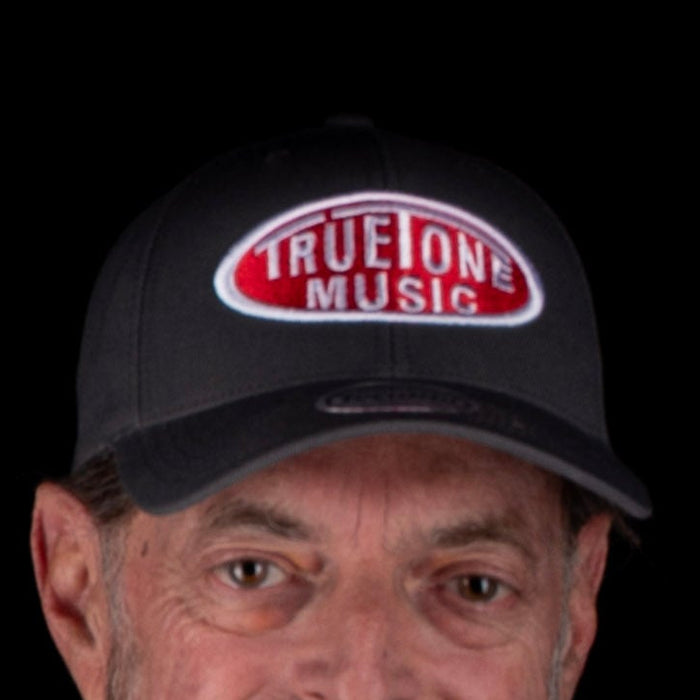 Truetone Music Classic Snapback Hat Dark Charcoal Heather with Red & White Logo