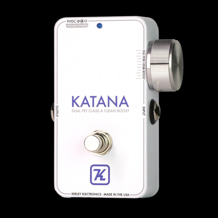 Keeley Katana Clean Boost Throwback White Compressor Pedal Angle Right