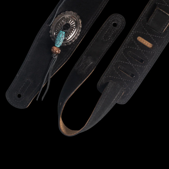 Levy's MS26SF-BLK 2 1/2" Wide Black Suede Guitar Strap Front/Back Tabs