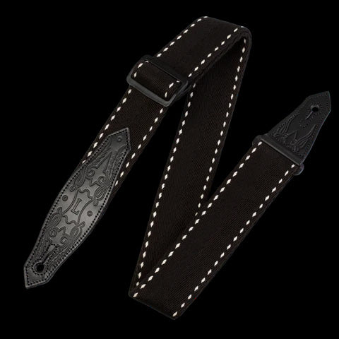 Levy's MSSC80-BLK 2" Wide Black Cotton Guitar Strap Front Wrapped
