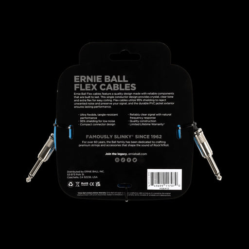 Ernie Ball Flex Instrument Cable Straight/Straight 10ft - Blue - P06412 Back