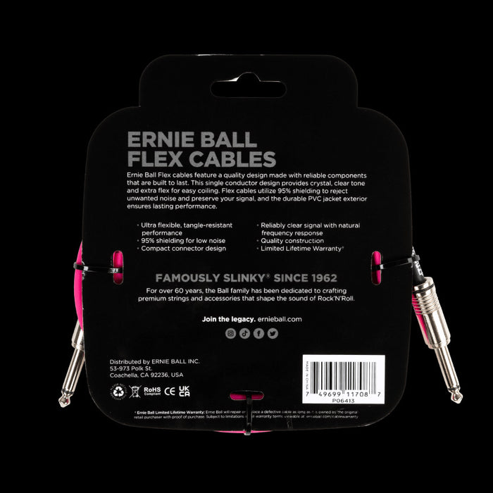 Ernie Ball Flex Instrument Cable Straight/Straight 10ft - Pink - P06413 Back
