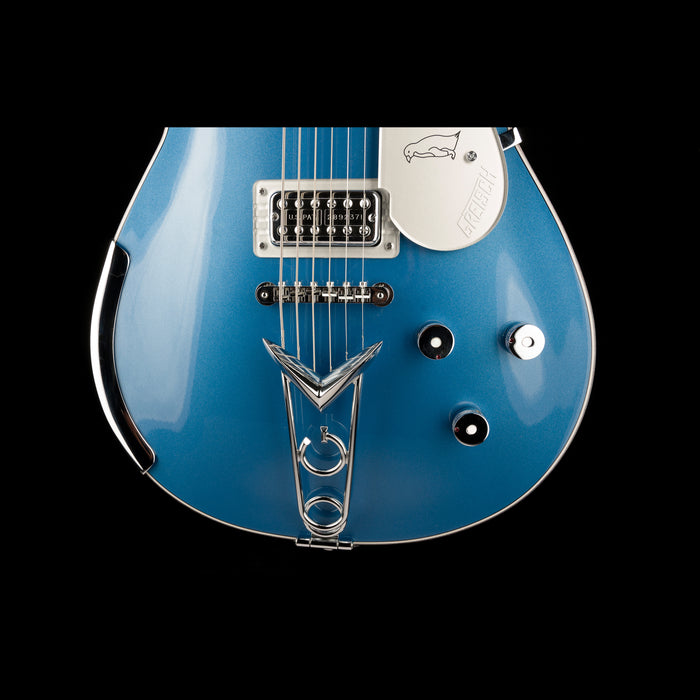 Gretsch Custom Shop Masterbuilt G6134CST Baritone Penguin NOS Lake Placid Blue Closeup Bottom Contour