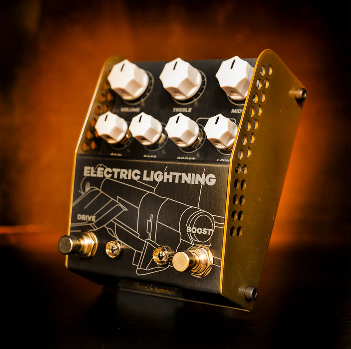 Thorpy FX Electric Lightning Overdrive Boost Pedal Front Angle Right