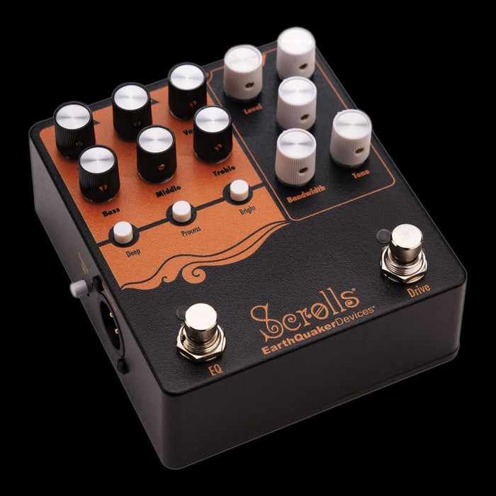 EarthQuaker Devices Scrolls Bass Odyssey PreAmp/Overdrive/EQ/DI Pedal Angle Left
