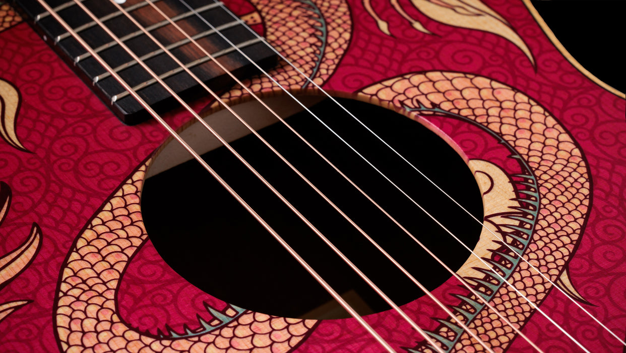 Taylor GS Mini-e Special Edition Dragon Acoustic Electric Guitar Closeup Soundhole