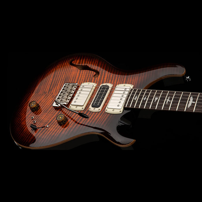 PRS SE Special Semi-Hollow Orange Tiger Smokeburst Front Face Up