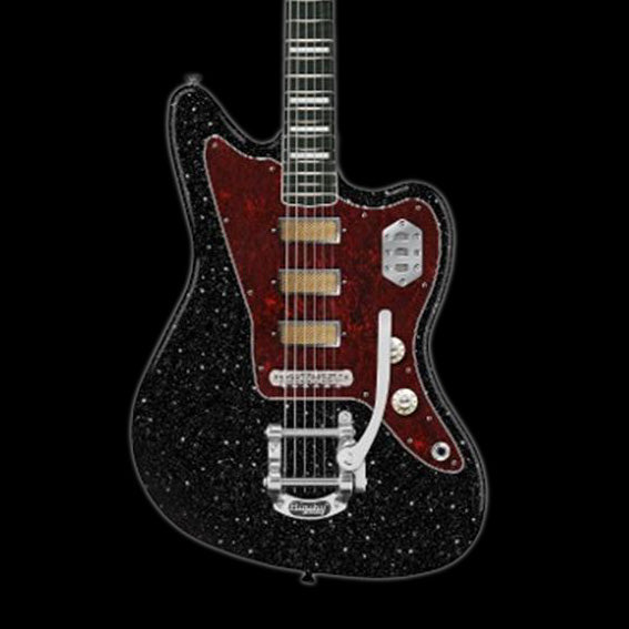 Fender Limited-Edition Gold Foil Jazzmaster Black Sparkle Front Crop
