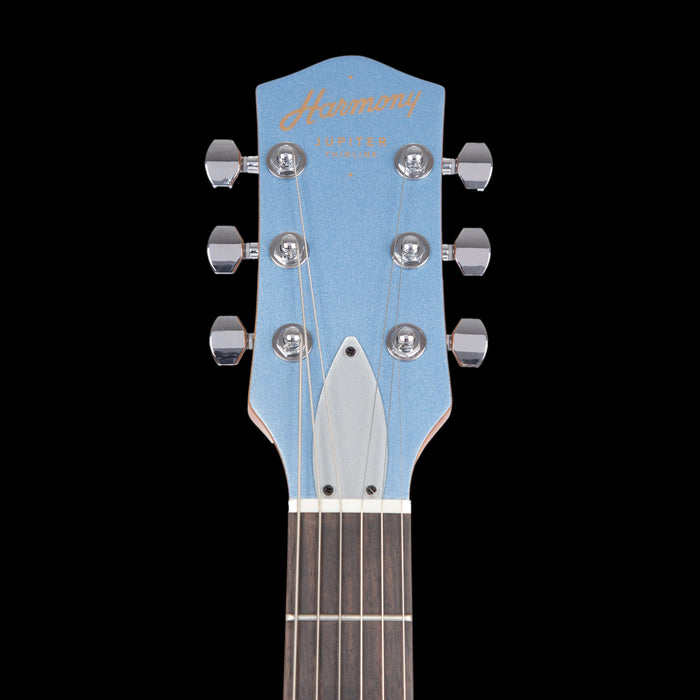 Harmony Jupiter Thinline Sky Blue Headstock Front