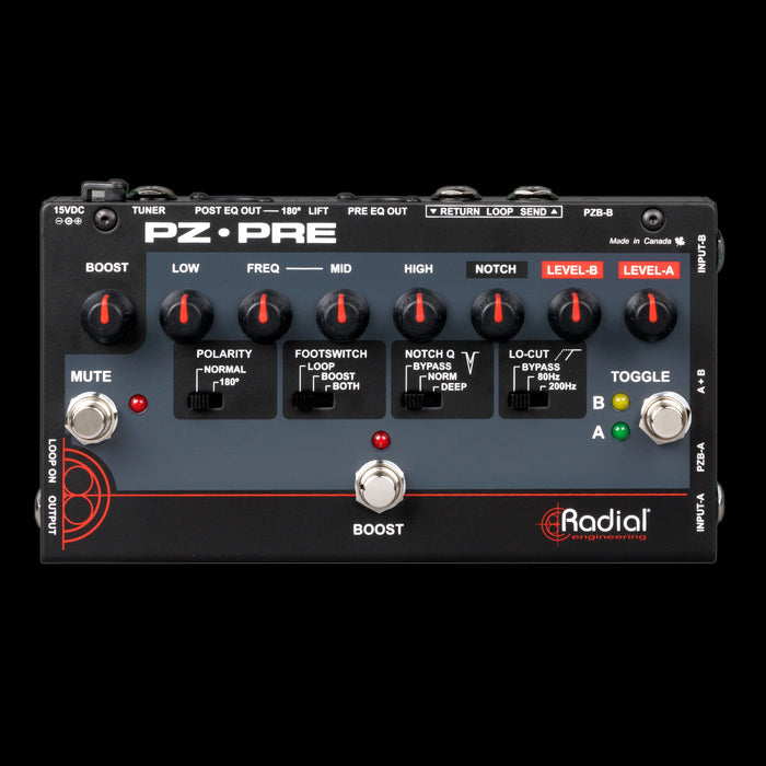 Radial Engineering PZ Pre Acoustic Instrument Preamp Pedal Top