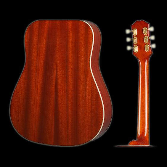 Epiphone Hummingbird Aged Cherry Sunburst Gloss Acoustic Guitar Back and Back of Neck