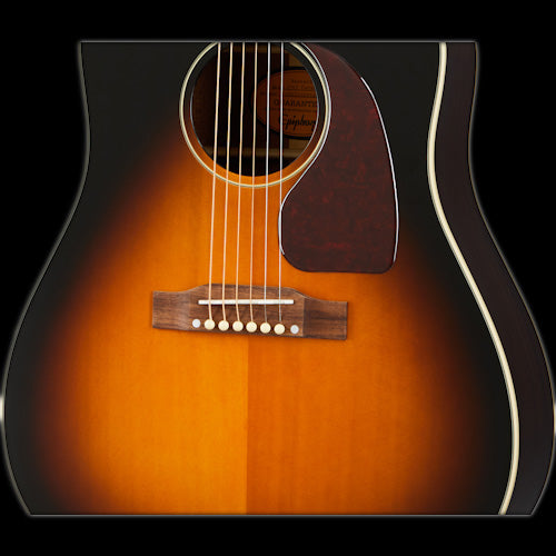 Epiphone J-45 EC All Solid Fishman Presys II Aged Vintage Sunburst Acoustic Electric Guitar Closeup
