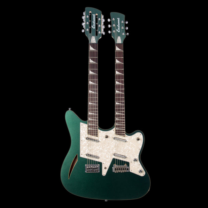 Eastwood Surfcaster 6/12 Double Neck Guitar Metallic Green Front