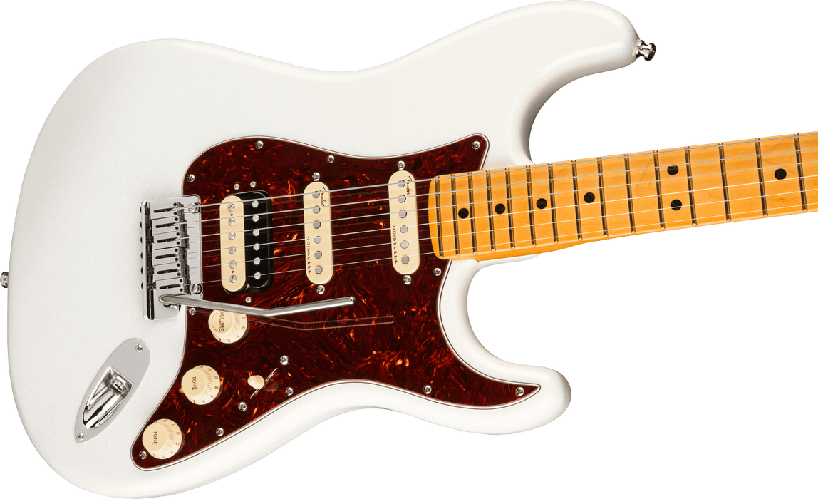 Fender American Ultra Stratocaster HSS Maple Fingerboard Arctic Pearl Electric Guitar With Case