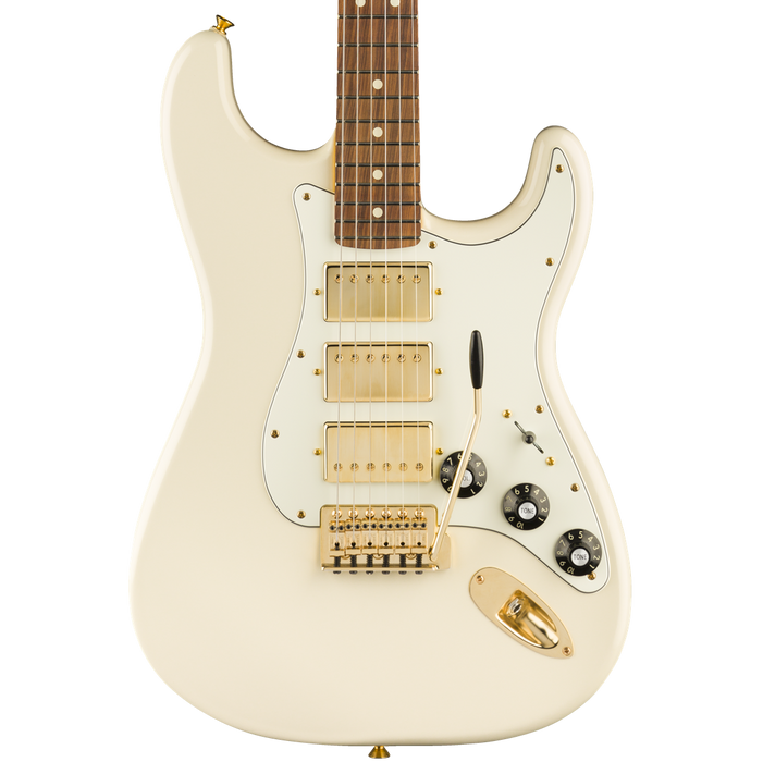 DISC - Fender Limited Edition Mahogany Blacktop Stratocaster HHH Olympic White & Gold