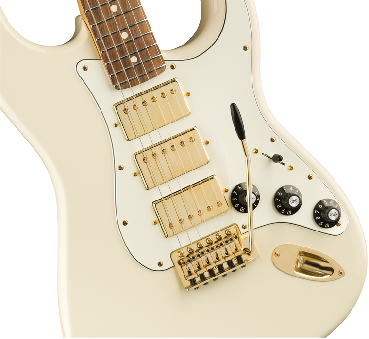 DISC - Fender Limited Edition Mahogany Blacktop Stratocaster HHH Olympic White & Gold