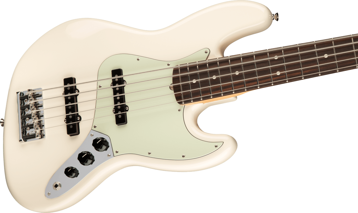 DISC - Fender American Professional Jazz Bass V Rosewood Fingerboard Olympic White With Case