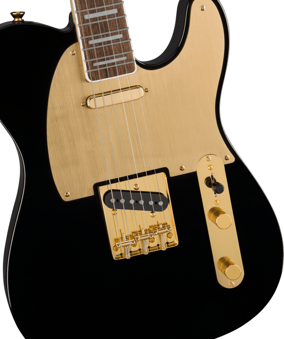 Squier 40th Anniversary Telecaster®, Gold Edition, Laurel Fingerboard, Gold Anodized Pickguard, Black Electric Guitars