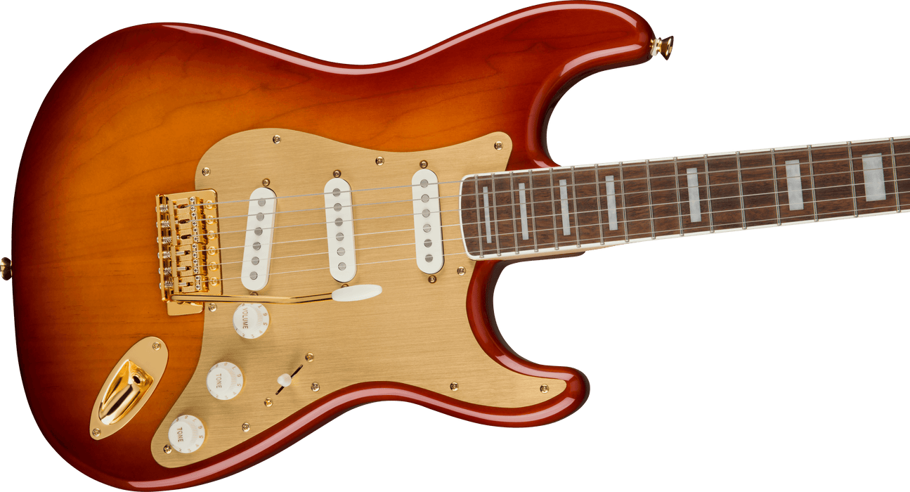 Squier 40th Anniversary Stratocaster®, Gold Edition, Laurel Fingerboard, Gold Anodized Pickguard, Sienna Sunburst Electric Guitars