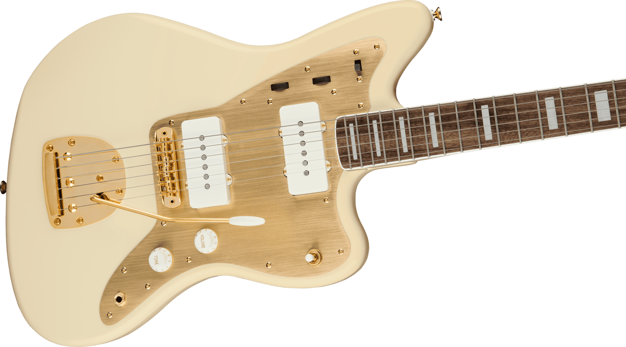 Squier 40th Anniversary Jazzmaster®, Gold Edition, Laurel Fingerboard, Gold Anodized Pickguard, Olympic White Electric Guitars