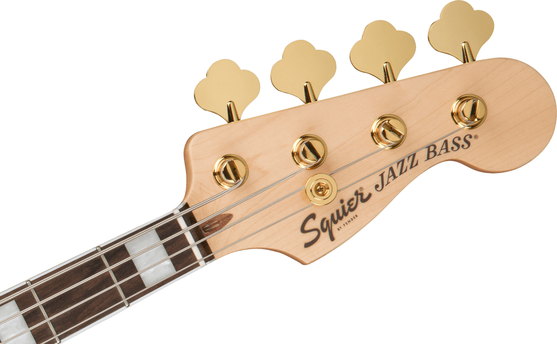 Squier 40th Anniversary Jazz Bass®, Gold Edition, Laurel Fingerboard, Gold Anodized Pickguard, Ruby Red Metallic Bass Guitars