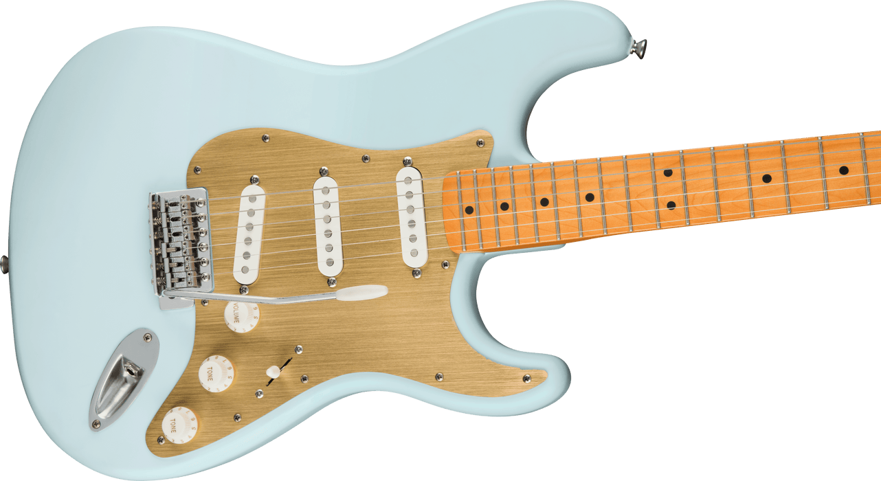 Squier 40th Anniversary Stratocaster®, Vintage Edition, Maple Fingerboard, Gold Anodized Pickguard, Satin Sonic Blue Electric Guitars