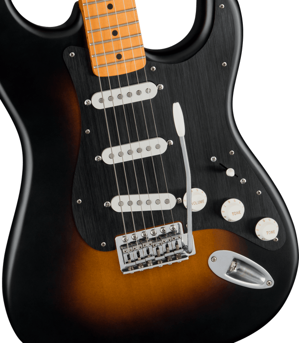 Squier 40th Anniversary Stratocaster®, Vintage Edition, Maple Fingerboard, Black Anodized Pickguard, Satin Wide 2-Color Sunburst Electric Guitars