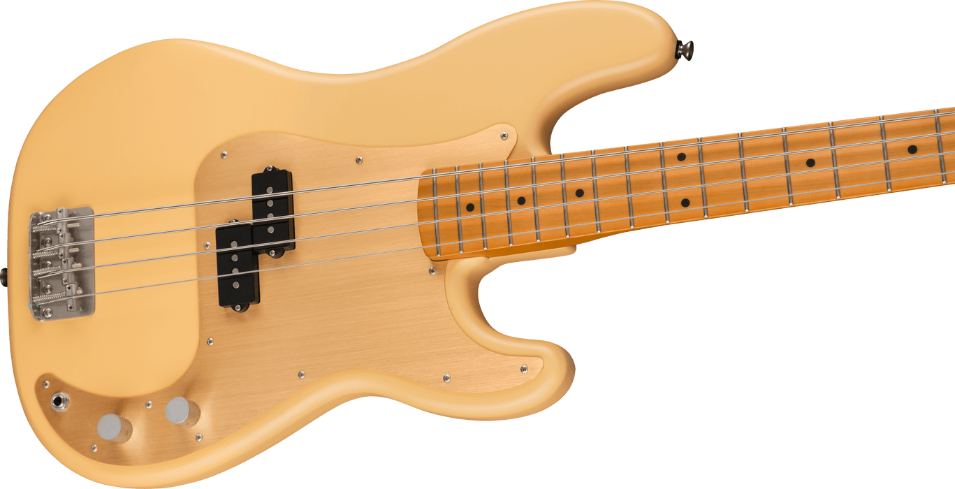 Squier 40th Anniversary Precision Bass®, Vintage Edition, Maple Fingerboard, Gold Anodized Pickguard, Satin Vintage Blonde Bass Guitars