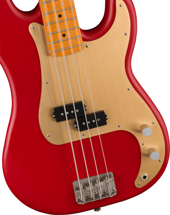 Squier 40th Anniversary Precision Bass®, Vintage Edition, Maple Fingerboard, Gold Anodized Pickguard, Satin Dakota Red Bass Guitars