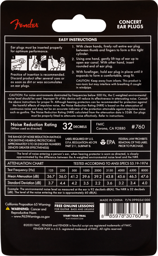 Fender Concert Ear Plugs 10-Pair Daphne Blue