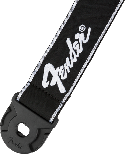 Fender Quick Grip Locking End Strap Black with White Running Logo 2"