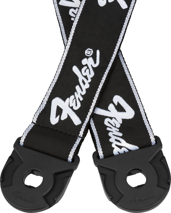 Fender Quick Grip Locking End Strap Black with White Running Logo 2"