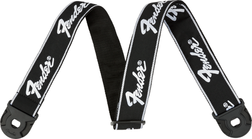 Fender Quick Grip Locking End Strap Black with White Running Logo 2"