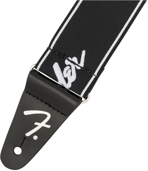 Fender WeighLess 2" Running Logo Strap Black/White