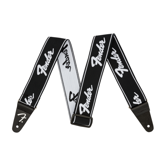 Fender WeighLess 2" Running Logo Strap Black/White