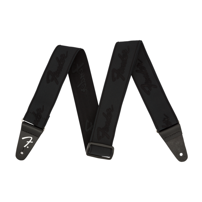 Fender WeighLess 2" Running Logo Strap Black/Black