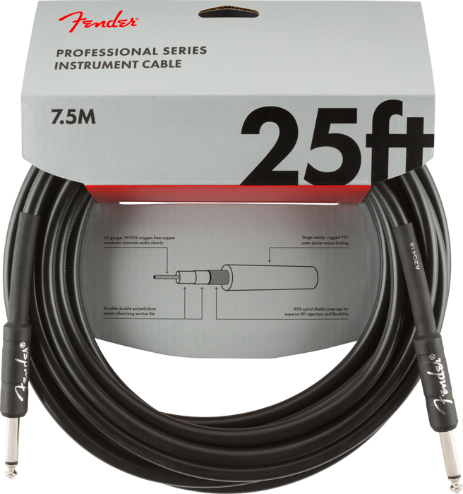 Fender Professional Series Instrument Cable Straight/Straight 25' Black