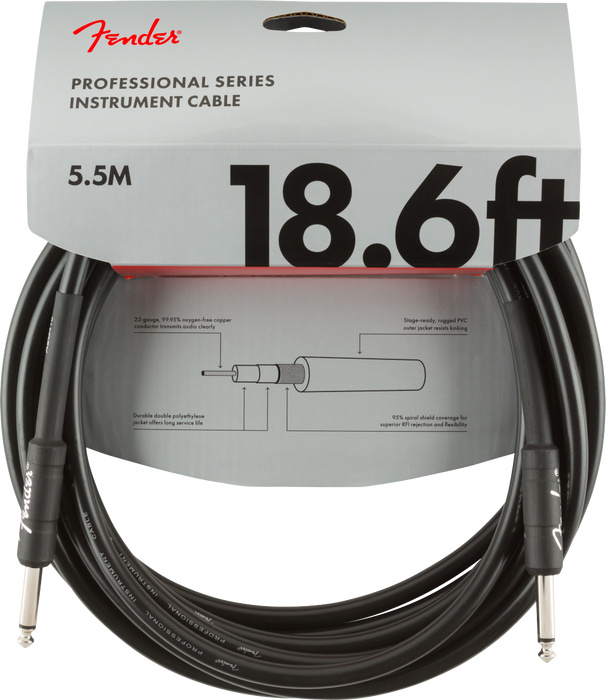 Fender Professional Series Instrument Cable Straight/Straight 18.6ft. Black