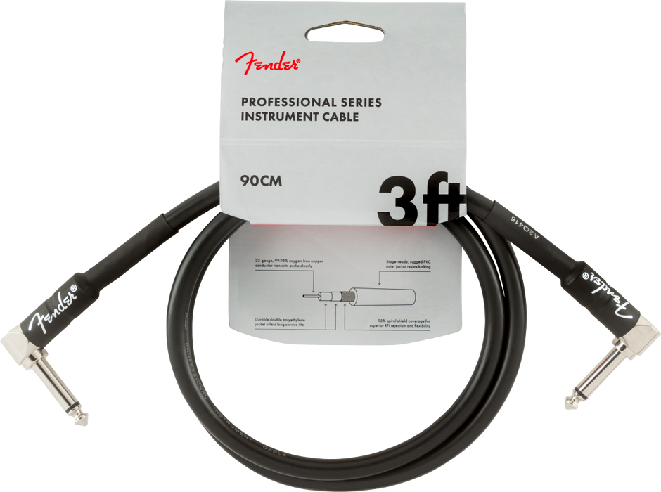 Fender Professional Series Instrument Cables Angle/Angle 3ft. Black