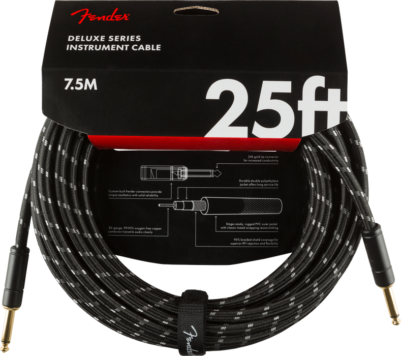 Fender Deluxe 25' Instrument Cable Black Tweed - 990820075