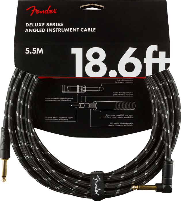 Fender Deluxe Series Instrument Cable Straight/Angle 18.6-ft. Black Tweed - 990820079