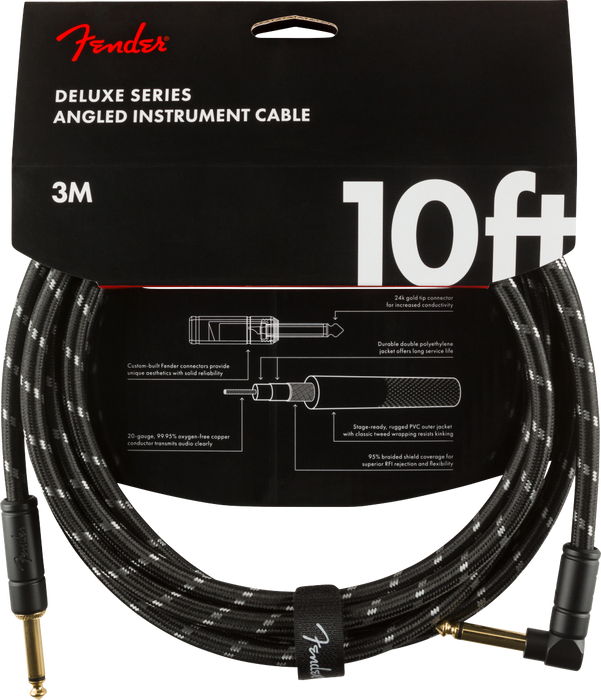 Fender Deluxe 10ft. Angled Instrument Cable Black Tweed - 990820090