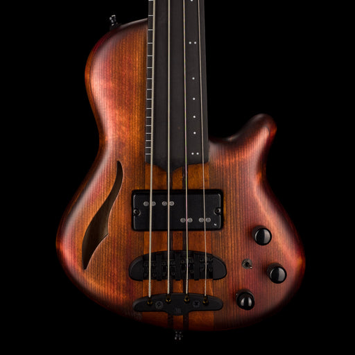 Mayones Cali4 Fretless Bass 17.5" Scale Swamp Ash Semi Hollow Body Spruce Top Antique Brown Matt Finish w Case