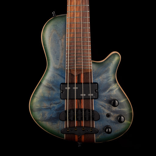 Mayones Cali4 Bass 17.5" Scale Maple TEW Top/Swamp Ash Body Trans Blue Denim Finish with Case